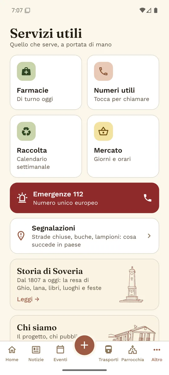 Schermata Servizi utili